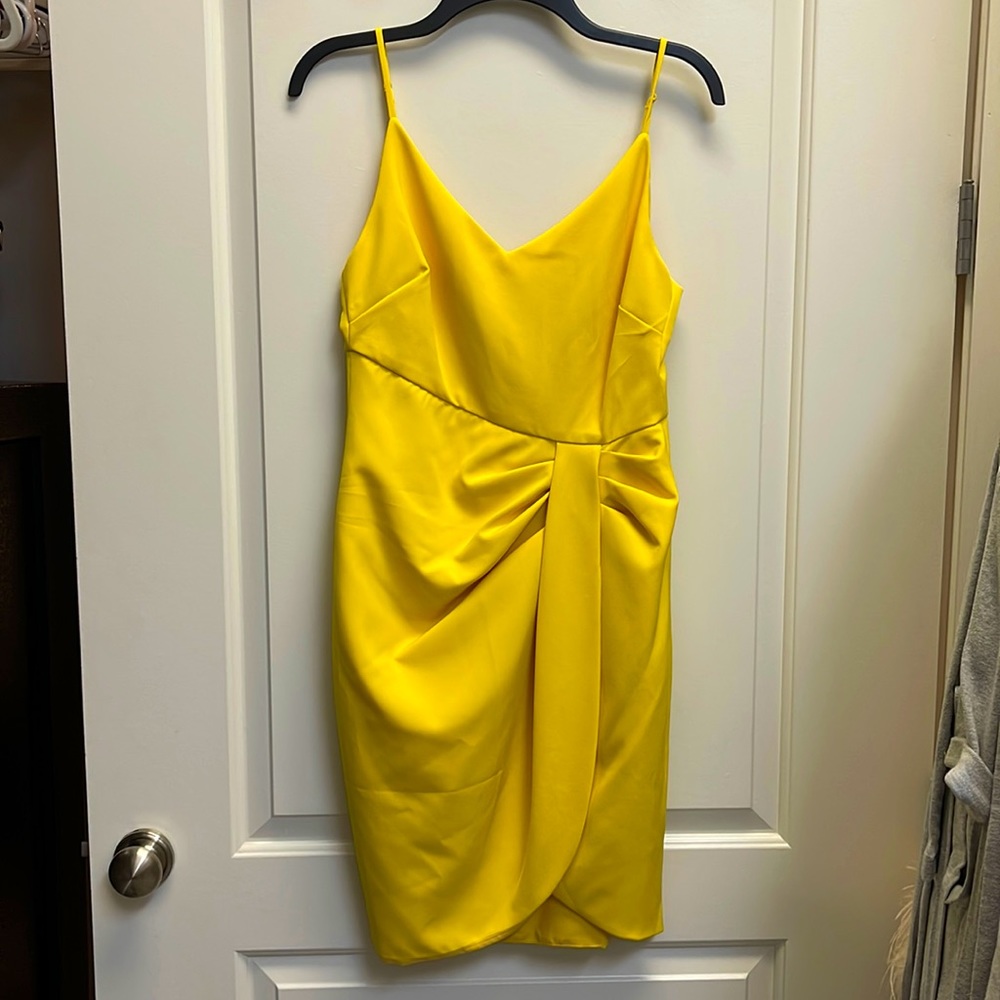 NWT, Black Halo Sadora Draped Sheath Dress, Yellow, Size 6